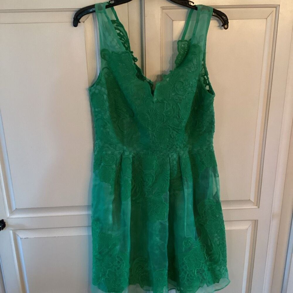 Yoana Baraschi Anthropologie 100% Silk Lace Overlay Sz 8 Emerald Green - Picture 2 of 10